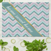 パールフローラティール(緑がかった色)ジグザグパターン キッチンタオル (折り畳み)