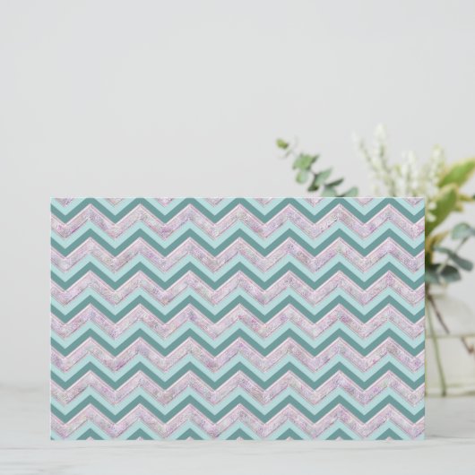 パールフローラティール（緑がかった色）ジグザグパターン 便箋 (スタンド正面)