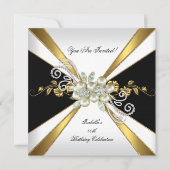 パールブラック金ゴールドシルバーダイヤモンドバースデーパーティー2 招待状 (正面)