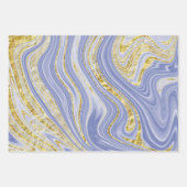 パールブルーとゴールドのマーブル模様 ラッピングペーパーシート (正面3)