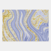 パールブルーとゴールドのマーブル模様 ラッピングペーパーシート (正面2)
