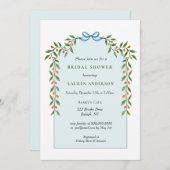 パールブルーの柑橘の花輪アーチ ブライダルシャワー 招待状 (正面/裏面)