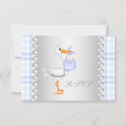 パールブルーギンガムストークベビーシャワーRSVP 出欠カード (正面)