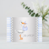 パールブルーギンガムストークベビーシャワーRSVP 出欠カード (スタンド正面)