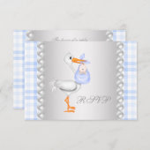 パールブルーギンガムストークベビーシャワーRSVP 出欠カード (正面/裏面)