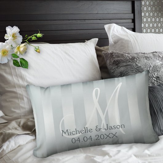 パールブルーグレーシルバーストライプ結婚式枕 ランバークッション