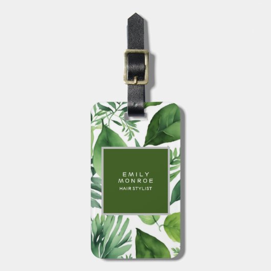 パールプレーンモダンミニマルフローラ緑 ラゲッジタグ (正面縦)