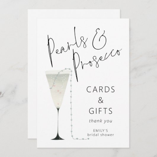 パールプロセッコカードギフトブライダルシャワーサイン 招待状 (正面/裏面)