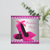パールホットピンクハイヒールシューズバースデーパーティー 招待状 (スタンド正面)