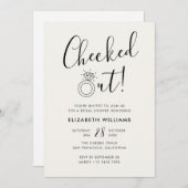 パールホワイトチェックアウトおもしろいモダンブライダルシャワー 招待状 (正面/裏面)