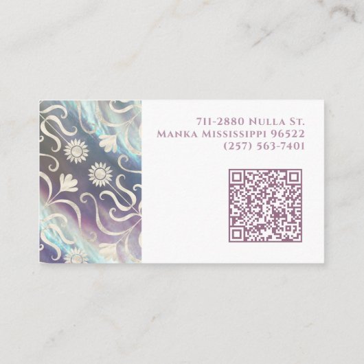 パールホワイトフローラダマスクエレガントパープルパターン 名刺 (裏面)