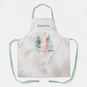 パールホワイトミントピンククリスマスツリー エプロン (正面)
