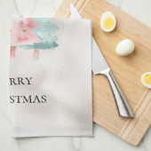 パールホワイトミントピンククリスマスツリー キッチンタオル (四つ折り)