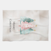 パールホワイトミントピンククリスマスツリー キッチンタオル (横)