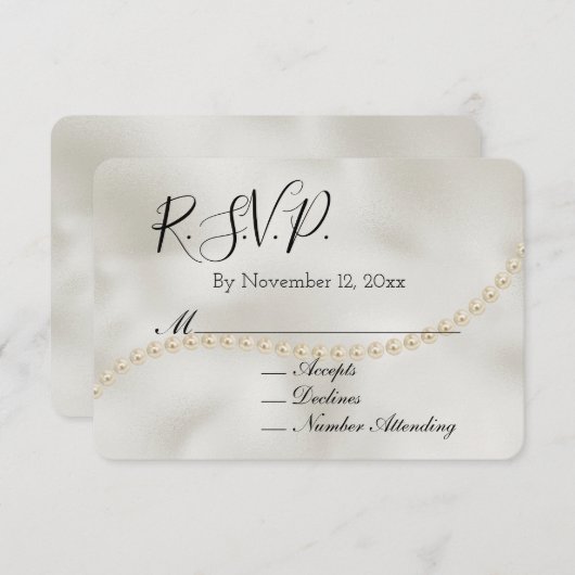 パールホワイトラックスウェディングRSVP エンクロージャーカード (正面/裏面)