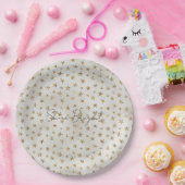 パールホワイト金ゴールドグリッタースパークルスターズ ペーパープレート (パーティー)