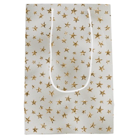 パールホワイト金ゴールドグリッタースパークルスターズ ミディアムペーパーバッグ (裏面)