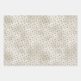 パールホワイト金ゴールドグリッタースパークルスターズ ラッピングペーパーシート