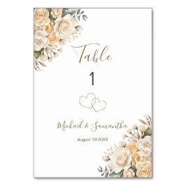 パールホワエレガントイトとアイボリーバラ結婚ズサイン テーブルナンバー