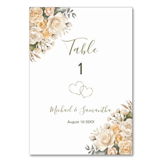 パールホワエレガントイトとアイボリーバラ結婚ズサイン テーブルナンバー (正面)