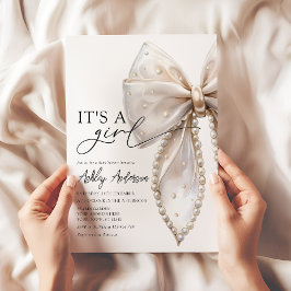 パールボウその女の子の赤ちゃんシャワー 招待状