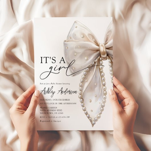 パールボウその女の子の赤ちゃんシャワー 招待状