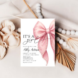 パールボウその女の子ピンクの赤ちゃんシャワー 招待状