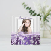 パールボウ&レースパープルフォトスウィート16 招待状 (スタンド正面)