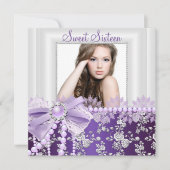 パールボウ&レースパープルフォトスウィート16 招待状 (正面)