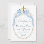 パールボホブルーフローラボーイバプテスマ招待状 招待状 (正面)