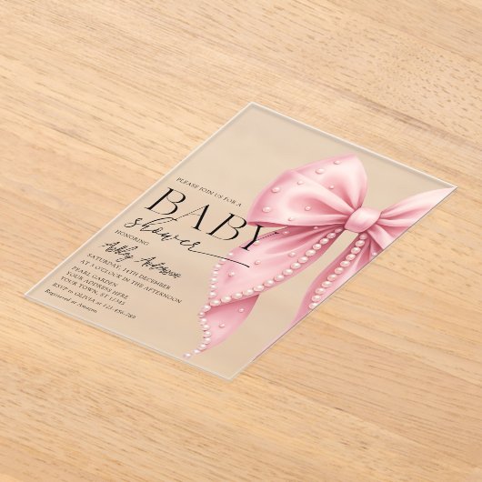 パールボーエレガントグガール赤ちゃんシャワー アクリル招待状 (レイダウン)