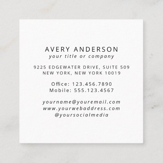 パールメシンプルタル上のモダンロゴ スクエア名刺 (裏面)