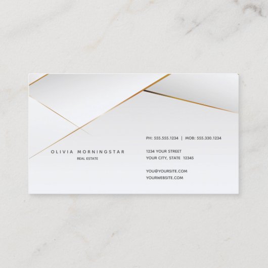 パールモダンホワイトおよび金ゴールド幾何学模様 名刺 (裏面)