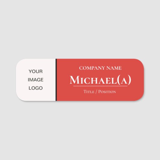 パールユニークホワイト&シック・フェラーリ・レッド・カンパニー・ロゴ 名札 (正面)