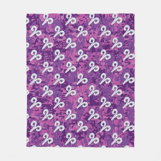 パールライクアリー〔占星術の〕十二宮図サインピンクカモフラージュ フリースブランケット (正面)