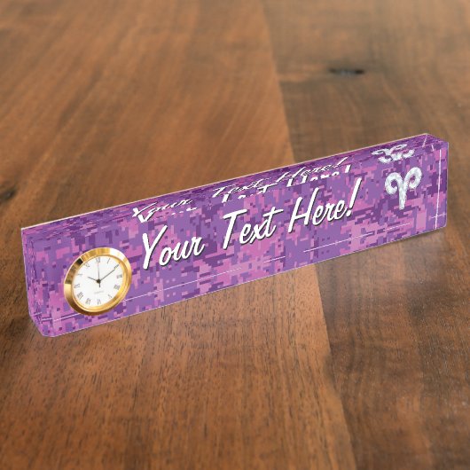 パールライクアリー〔占星術の〕十二宮図シンボルデジタルカモフラージュ デスクネームプレート (側面)