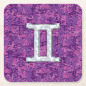 パールライクジェミニ〔占星術の〕十二宮図サインオンデジタル迷彩柄 スクエアペーパーコースター (正面)