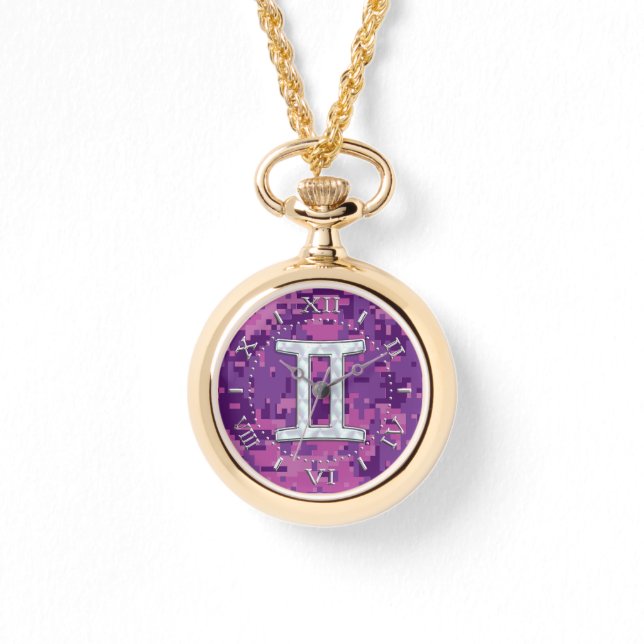 パールライクジェミニ〔占星術の〕十二宮図シンボルカモフラージダイヤル 腕時計 (正面)