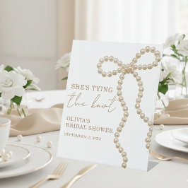 パールリボン シーズ・タイイング・ザ・ノット ブライダルシャワープレート 台座サイン