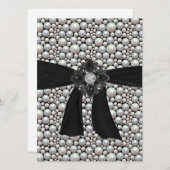 パールリボン&ラインストーン招待状 招待状 (正面/裏面)