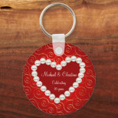 パールレッドフェイクと金ゴールド記念日を印刷 キーホルダー (正面)