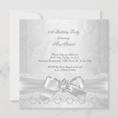 パールレースダマスクダイヤモンドシルバーホワイトボウパーティー 招待状 (裏面)