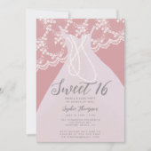 パールレースピンクプリンセスドレススウィート16パーティー 招待状 (正面)