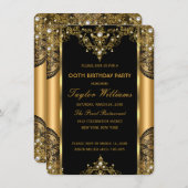 パールレース金ゴールドブラックグラマールバースデーパーティー2 招待状 (正面/裏面)