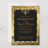 パールレース金ゴールドヴィンテージグラマールバースデーパーティー 招待状 (正面)