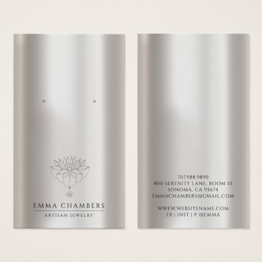 パールロータスフラワーイヤリングジュエリーディスプレイカード (正面&裏面)