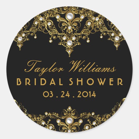 パールヴィンテージグラマーブライダルシャワーステッカー ラウンドシール (正面)