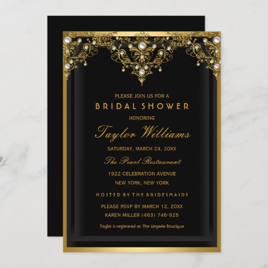 パールヴィンテージグラマーブライダルシャワー招待状 招待状 (正面/裏面)