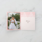 パール付きのピンクのウェディング サンクス ホワイトレース サンキューカード (内部)