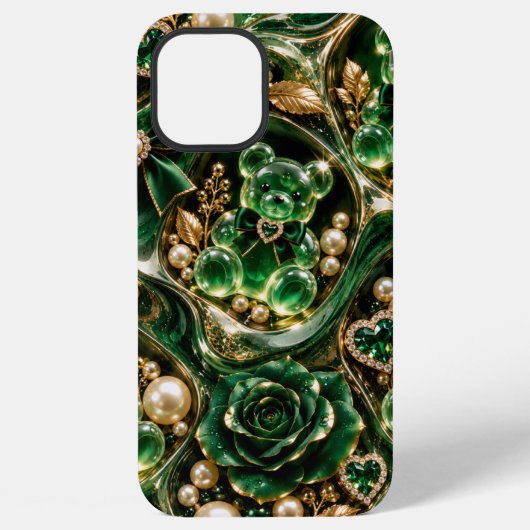 パール付きエメラルドグミーベアiPhoneケース iPhoneケース (裏面)